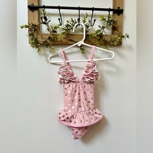 Pink and Gold Polka Dot Ruffle Swimsuit!